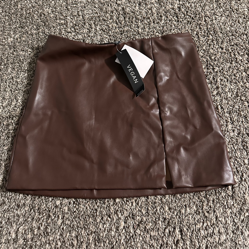 Divided Brown Wrap Pencil Mini Skirt